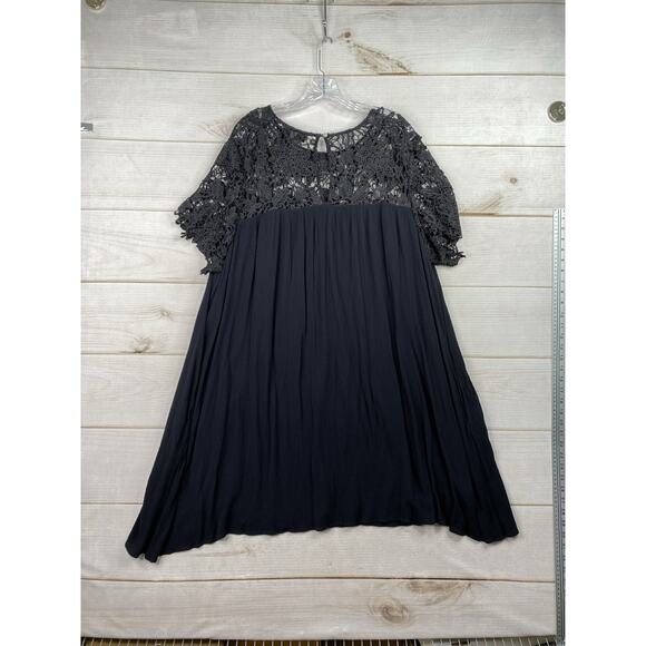 Lane Bryant Dress Womens Plus 22 Black Crochet Lace Pleated Minimal Boho Pockets - Picture 8 of 12